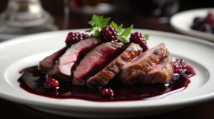 Magret de Pato ao Molho de Vinho Tinto e Frutas Vermelhas